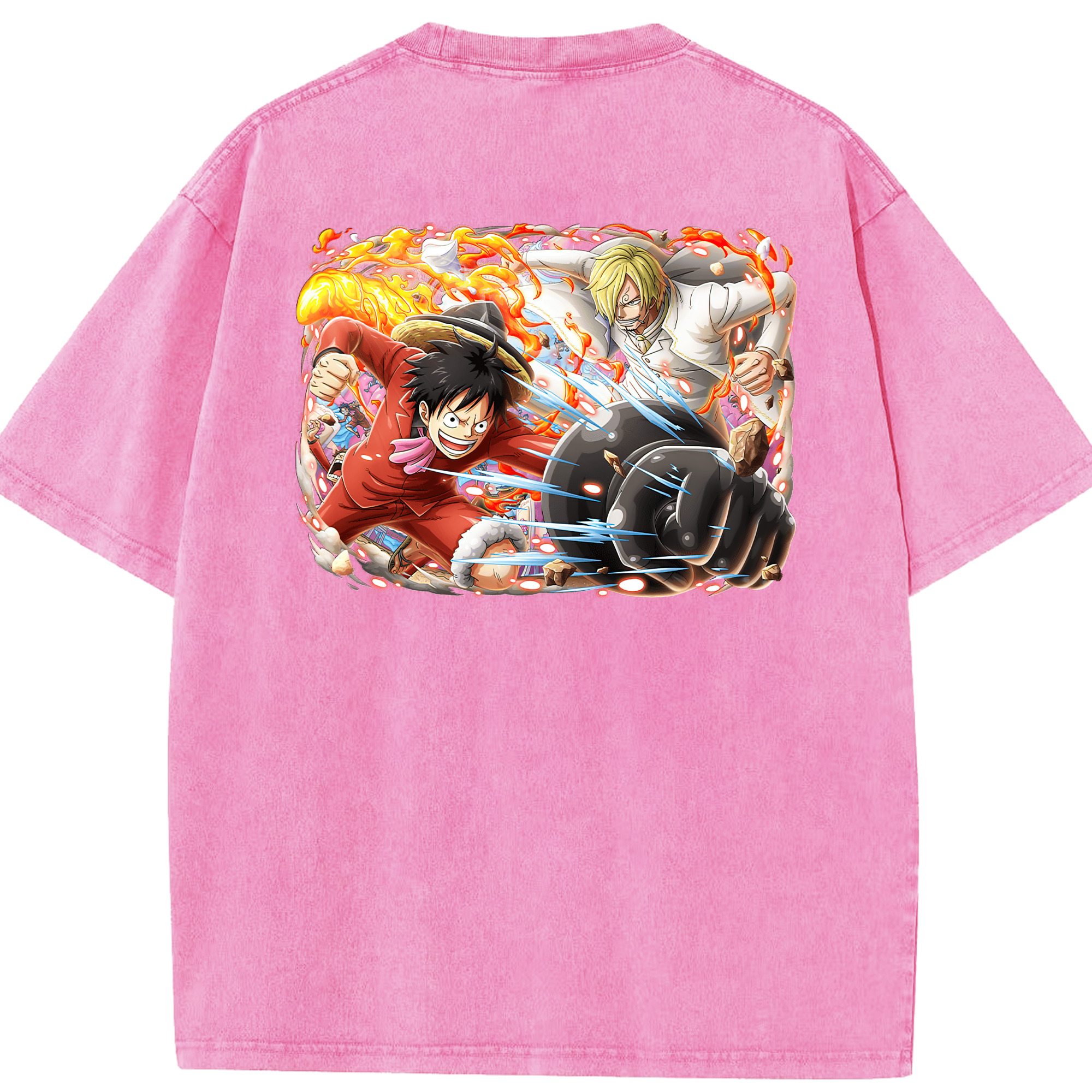 ワンピース モンキー・D・ルフィ ONE PIECE Monkey D. Luffy 綿100% ヴィンテージ風 半袖Tシャツ（背面プリント）